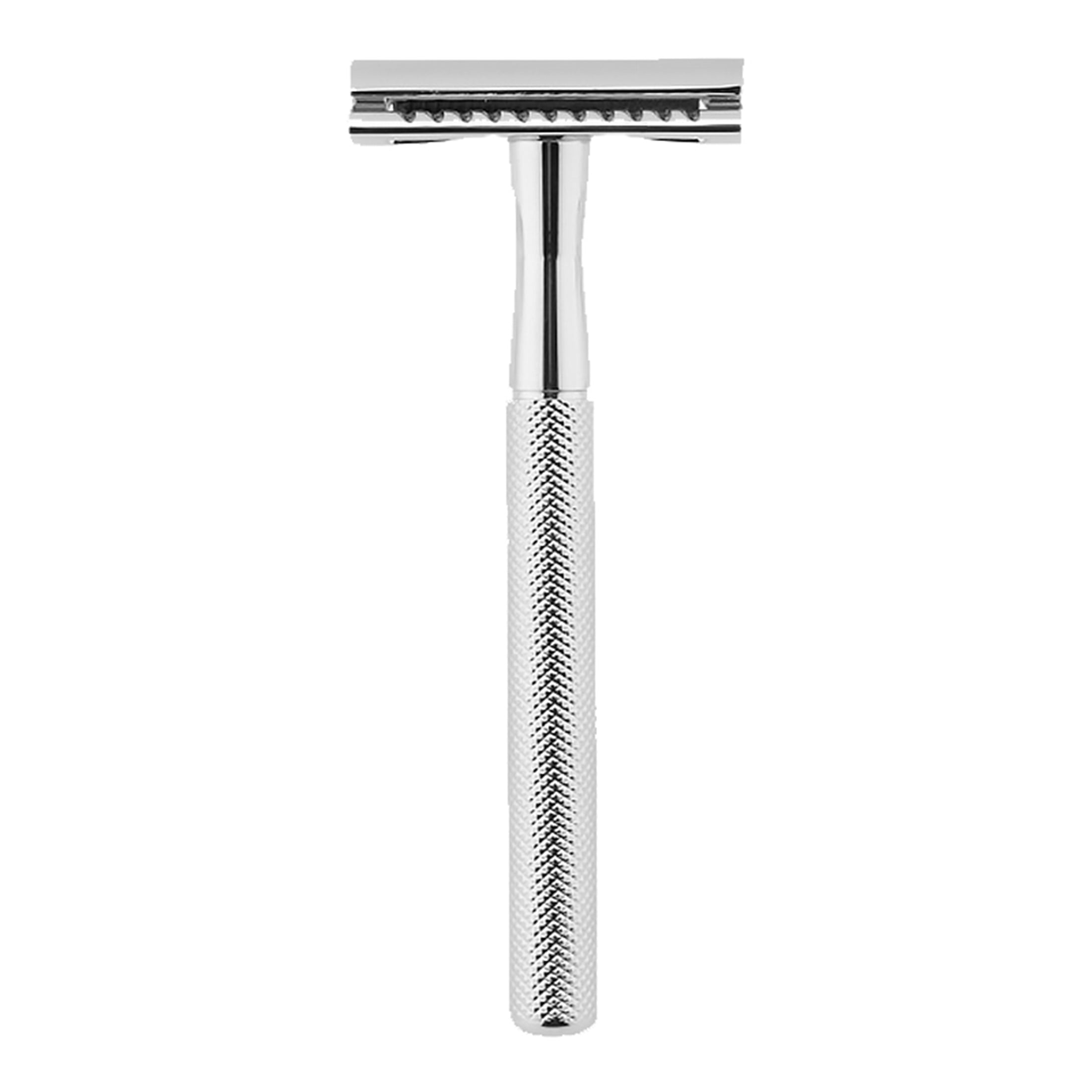 Waysh All-Metal Safety Razor with Stand & 10 Blades for Men and Women, Chrome Silver