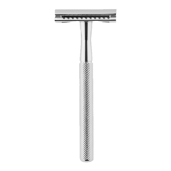 Waysh All-Metal Safety Razor with Stand & 10 Blades for Men and Women, Chrome Silver