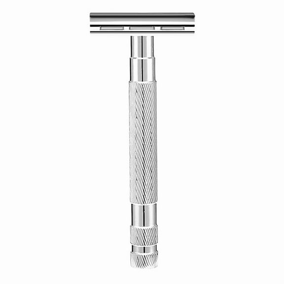 Waysh Classic Double Edge Safety Razor Gift Set for Men with Knurled Non-Slip Handle, Includes Stand & 20 Blades, Chrome Silver