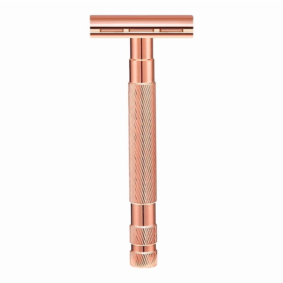 Waysh Classic Double Edge Safety Razor Gift Set for Men with Knurled Non-Slip Handle, Includes Stand & 20 Blades, Rose Gold