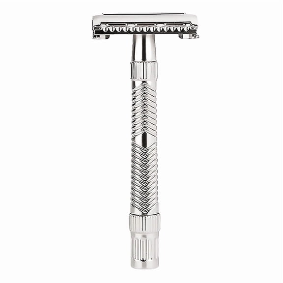 Waysh Classic Wet Shave Safety Razor Kit with Stand & 20 Refill Blades, All-Metal Construction with Non-Slip Handle, Chrome Silver