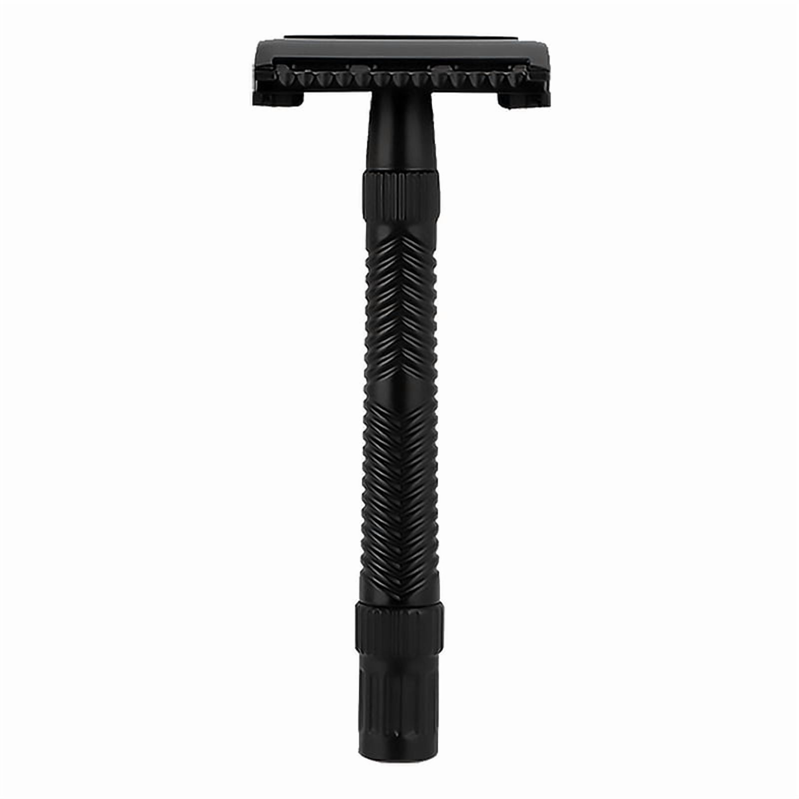 Waysh Double Edge Safety Razor Kit for Men, with Ergonomic Grip Handle, Matching Stand, and 20 Blades, Matte Black