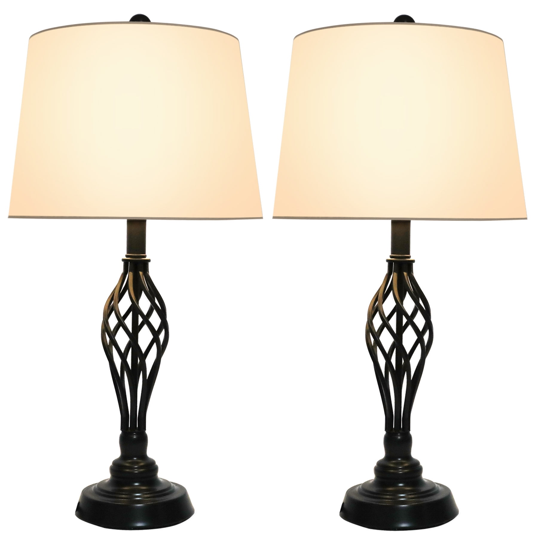 Wayshire 2PCS Farmhouse Table Lamps Bronze, Retro End Table Lamps Pair with Wrought Iron Lamp Base and Fabric Shade, Country Lamps for Living Room Bedroom Family Entryway Bedside.