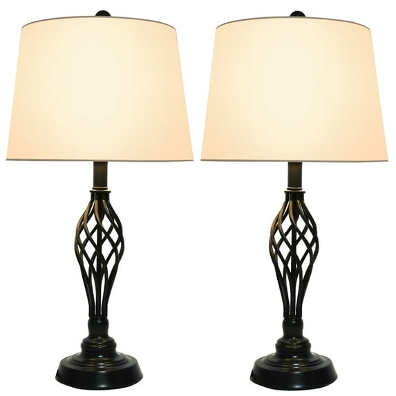Wayshire 2PCS Farmhouse Table Lamps Bronze, Retro End Table Lamps Pair with Wrought Iron Lamp Base and Fabric Shade, Country Lamps for Living Room Bedroom Family Entryway Bedside.