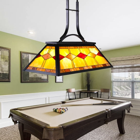 Wayshire 3-light 43" Pool Table Light, Billiard Hanging Lighting Fixture for Game Room 7-9 Feet Table,  Antique Bronze Finish Billiards Light with Glass Shade