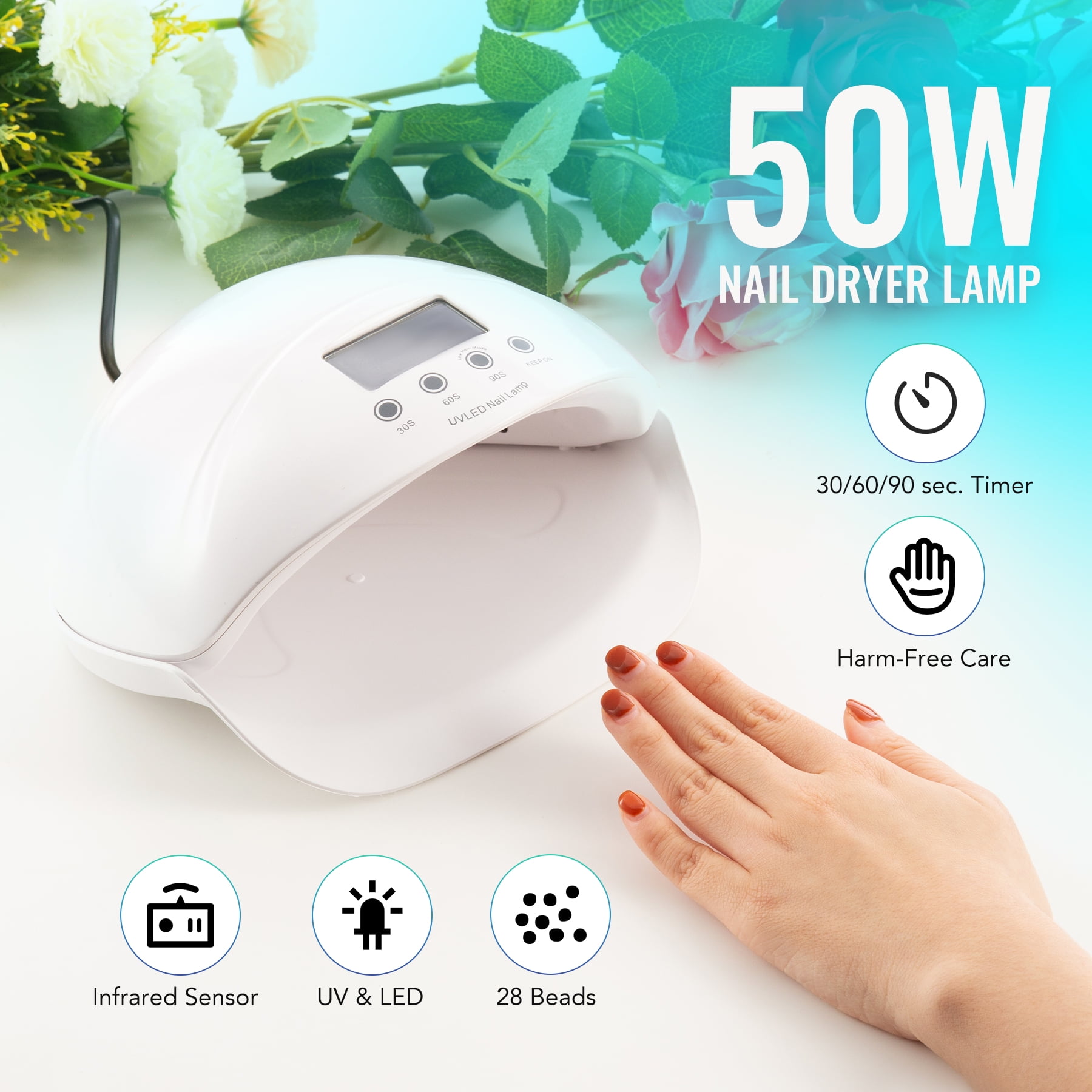 Wayshire 50W UV LED Light Nail Lamp Nail Dryer w LCD Display & Touch Control, White