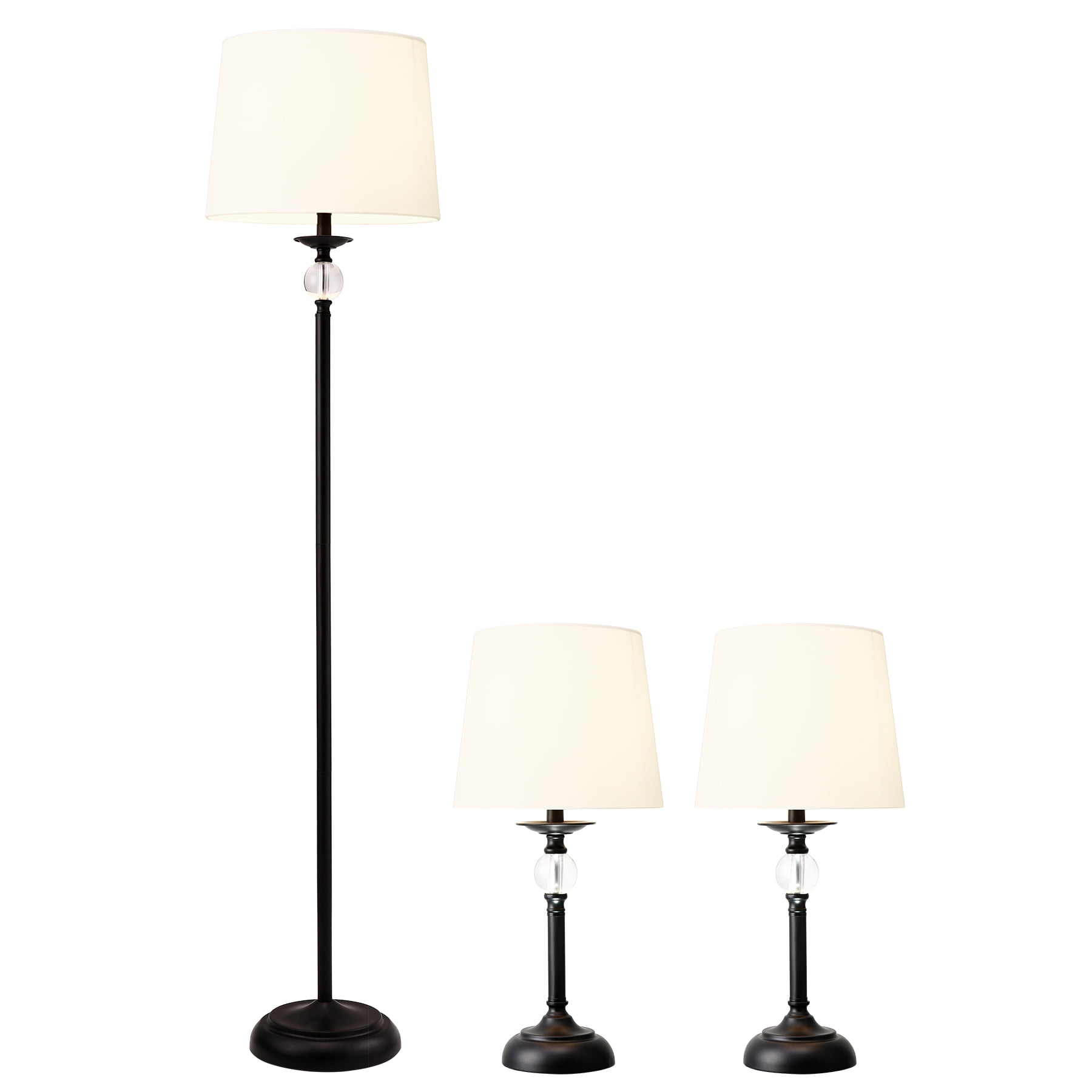 Wayshire Modern Floor Lamp and 2 Table Lamps, 100W 57 inch Standing Lamp and 60W 18 inch Desk Lamp Pair with Glass Bulbs for Bedroom Night Stand, TC Fabric Shade, Set of 3