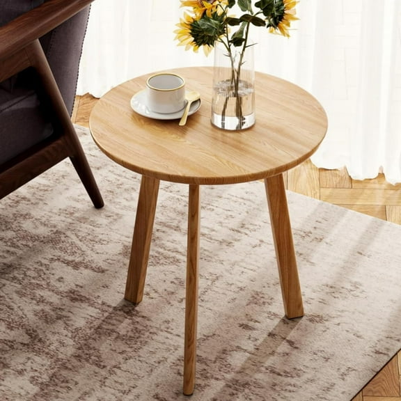 Wayshome 100% Solid Oak Round Side Table, Small Side Table for Small Spaces, 3-Legged Living Room End Tables with Stable Frame for Bedroom Couch Side Entryway, Natural