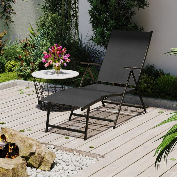 Waytrim Metal Adjustable Back and Ergonomic Design Outdoor Lounge Chaise Black