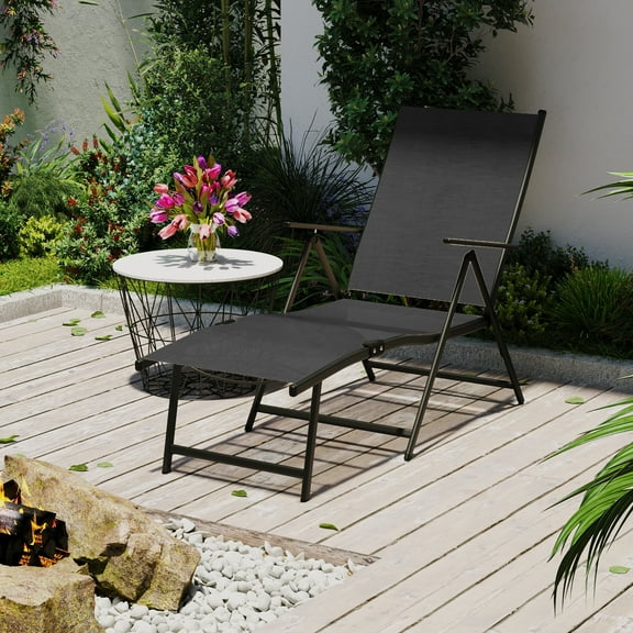 Waytrim Metal Adjustable Back and Ergonomic Design Outdoor Lounge Chaise Black
