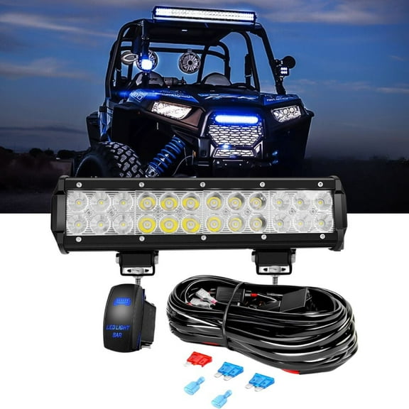 Waywe 12 Inch 72W Led Light Bar Spot Flood Combo Driving Lighting Off Road Lights Led Lamp with 12V 5Pin Rocker Switch Wiring Harness kit for Truck Golf Cart SUV ATV UTV Boat