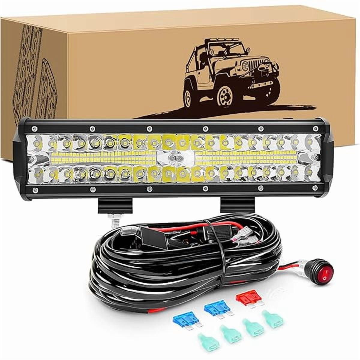 Waywe 12inch 300W Triple Row Led Light Bar Spot Flood Combo Driving Lighting Off Road Lights Led Lamp Working Light with 16AWG Wiring Harness for Truck Golf Cart SUV ATV UTV Boat
