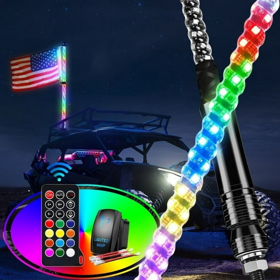 Waywe 1PC 4FT LED Whip Light Spiral RGB Chasing RF Remote Durable Lighted Antenna Whips with Rocker Switch for UTV ATV Truck Sand Rail Buggy Dune RZR Can-am