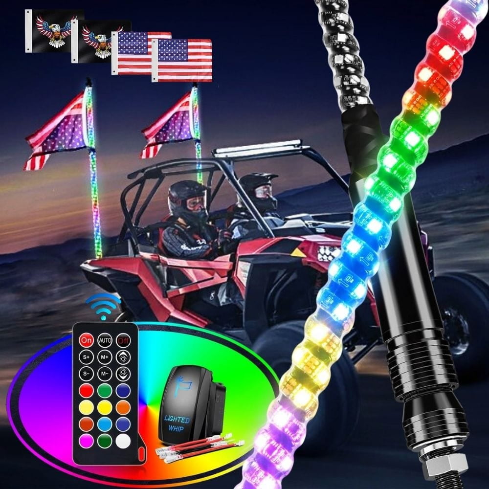 Waywe 2 PCS 5FT LED Whip Light Spiral RGB Chasing RF Remote Durable ...
