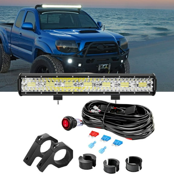 Waywe 20Inch 420W Triple Row Led Light Bar Spot Flood Combo Driving Lighting Mounting Bracket Horizontal Bar Tube Working Light with 16AWG Wiring Harness for Truck Golf Cart Boat