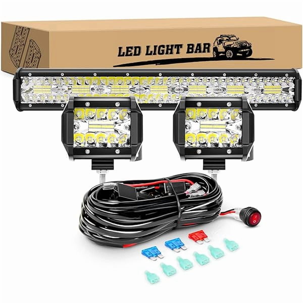 Waywe 20inch 420W Led Light Bar 2PCS 4inch 60W LED Pods Led Driving Fog Lights with 16AWG Off Road Wiring Harness-3 Leads for Truck Golf Cart SUV ATV UTV Boat
