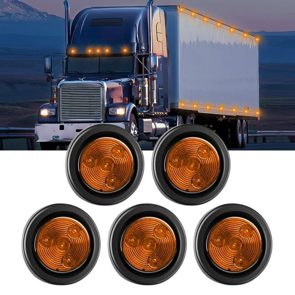 Waywe 2Inch Round Side Marker Light 5PCS Amber 4LED Front Rear Clearance Indicator Lights Flush Mount with Plug Grommet Pigtail Hardwired for Truck Camper RV Boat Trailer