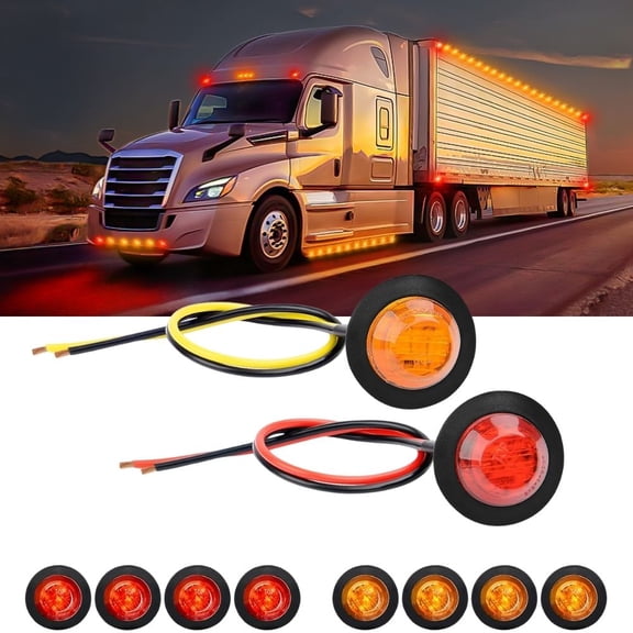 Waywe 3/4 Inch Bullet Side Marker Light 10PCS Red Amber Round Clearance LED Front Rear Indicator Lights for Trailer Van Caravan Boat Truck RV Car Bus