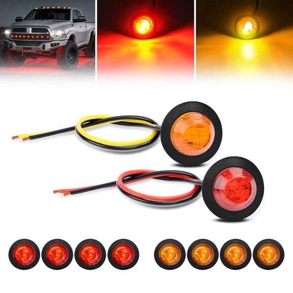 Waywe 3/4 Inch Bullet Side Marker Light 10PCS Red Amber Round Clearance LED Front Rear Indicator Lights for Trailer Van Caravan Boat Truck RV Car Bus