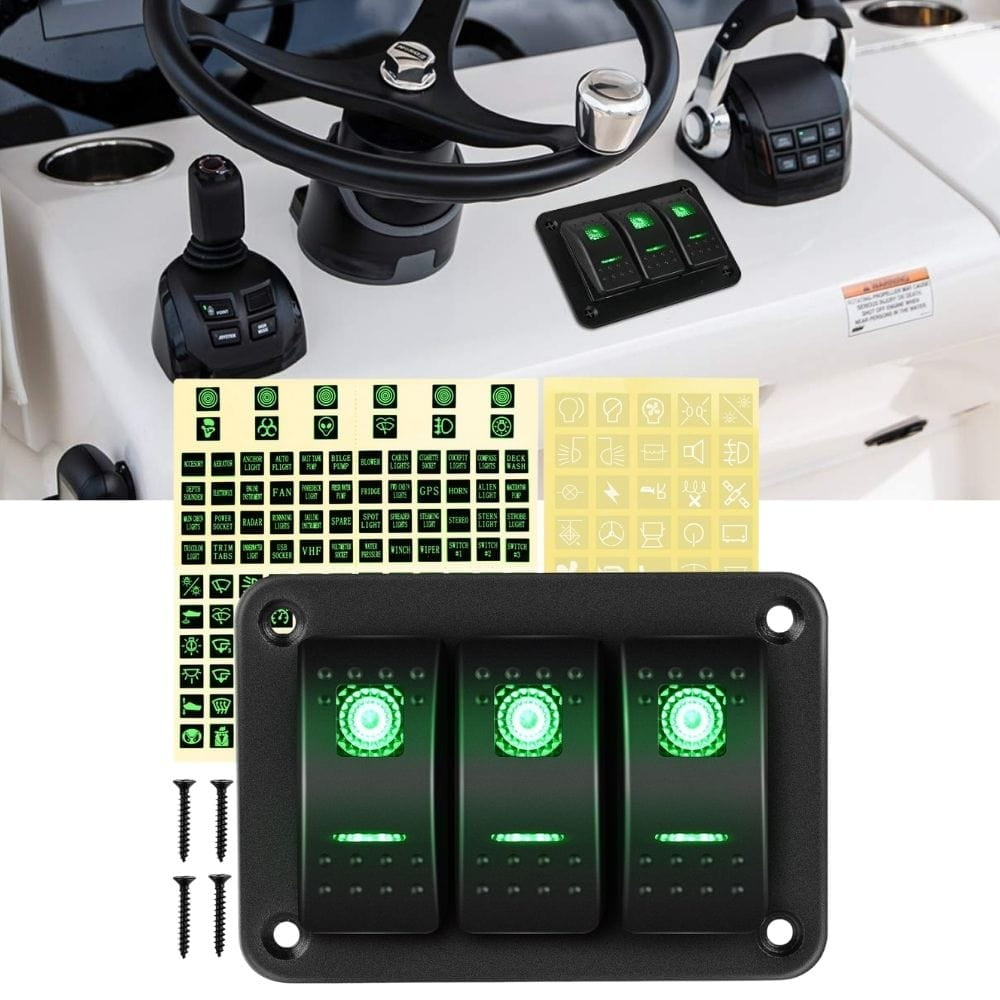 Waywe 3 Gang Aluminum Rocker Switch Panel Toggle Dash 5 Pin on off Pre ...