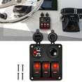 thumbnail image 1 of Waywe 3 Gang Rocker Switch Panel with USB Charger and Cigar Lighter 12V 24V Toggle Switch ON Off Rocker Switch Red for Cars Rvs Trucks, 1 of 8
