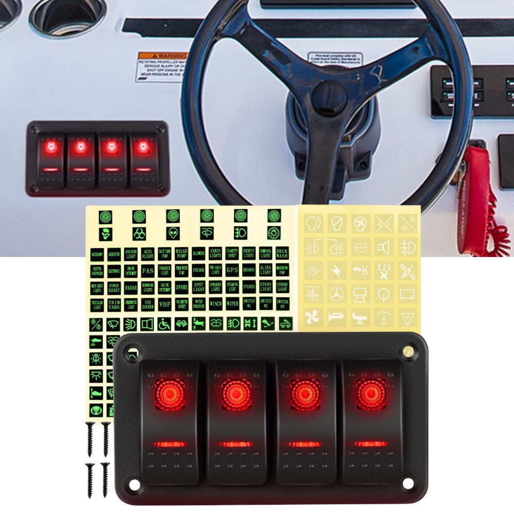 Waywe 4 Gang Rocker Switch Panel 5Pin on off Toggle Switch Aluminum ...