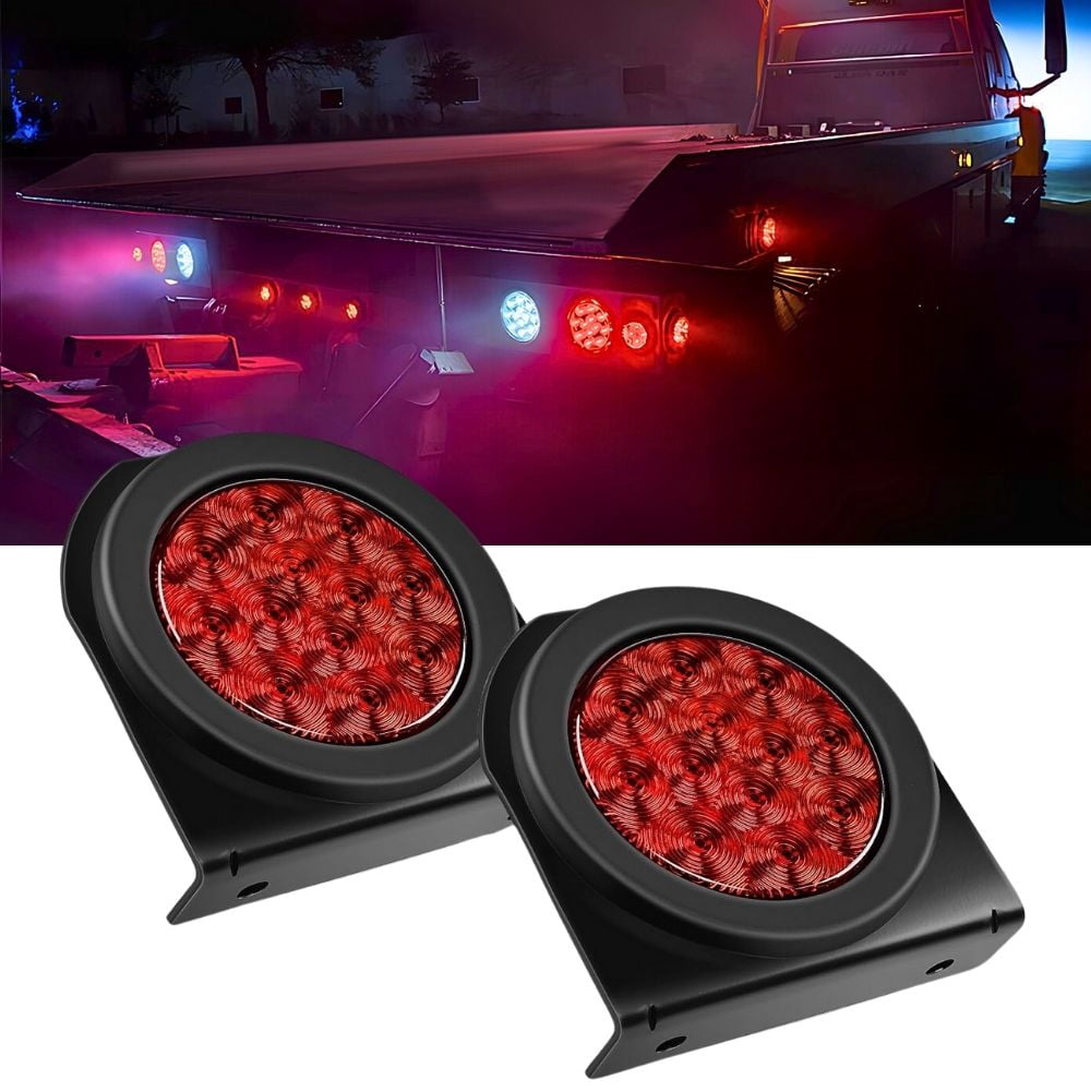 Waywe 4Inch Round Tail Light 2PCS Red 24LED w/Stainless Steel Chrome ...