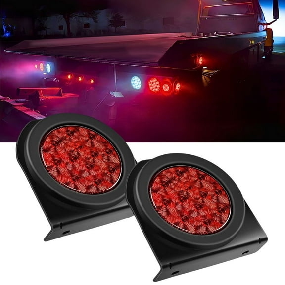 Waywe 4Inch Round Tail Light 2PCS Red 24LED w/Stainless Steel Chrome Bezel Waterproof Stop Brake Turn Signals Lights for Truck Trailer RV Lorry Boat Tractor