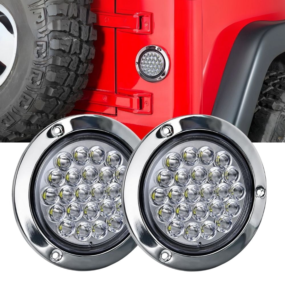 Waywe 4Inch Round Tail Light 2PCS White 24LED w/Stainless Steel Chrome ...