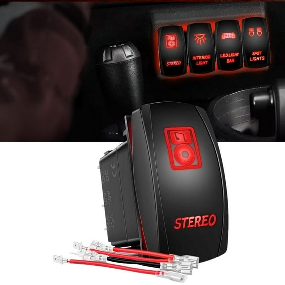 Waywe 5 Pin Stereo Rocker Switch SPST On/Off Led Light Bar Switch with Jumper Wires, 20A 12V/10A 24V for Car, Truck, RV