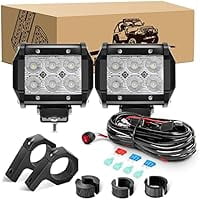 Waywe Led Light Pods 2PCS 4 Inch 18W Flood Light Offroad Lights LED Fog Lights Mounting Bracket Horizontal Bar Tube Clamp with Off Road Wiring Harness-2 Leads for Trucks Boat