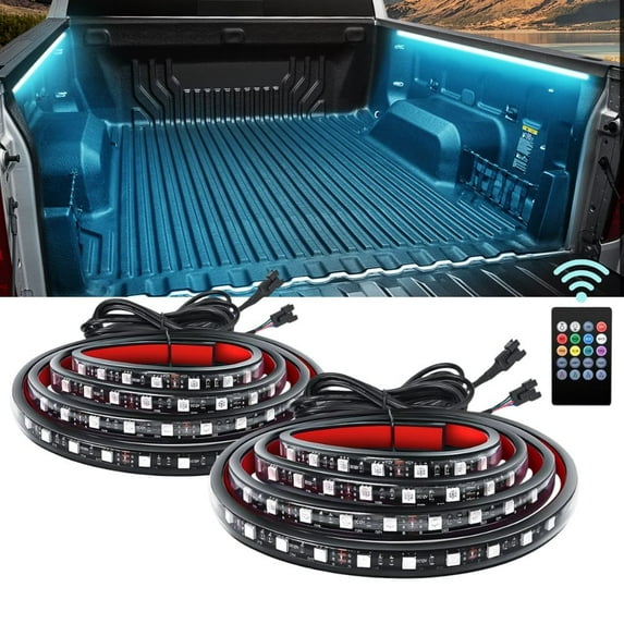 Waywe RGB Truck Bed Light Strip 2PCS 60" 180 LEDs Neon Accent Lighting with RF Remote On/Off Switch Splitter Extension Cable for 12-Volt Car Cargo Pickup SUV RV Boat