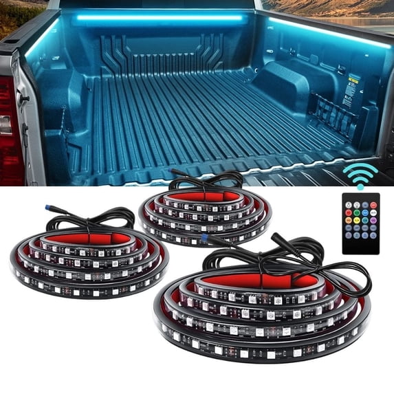 Waywe RGB Truck Bed Light Strip 3PCS 60" 270 LEDs Neon Accent Lighting with RF Remote On/Off Switch Splitter Extension Cable for 12 V Car Cargo Pickup SUV RV Boat
