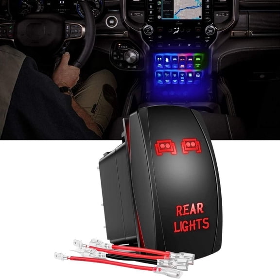 Waywe Rear Lights Rocker Switch Led Light Bar Switch 5Pin Laser On Off switches Red 20A 12V 10A 24V Switch with Jumper Wires Set for Cars Trucks RVs