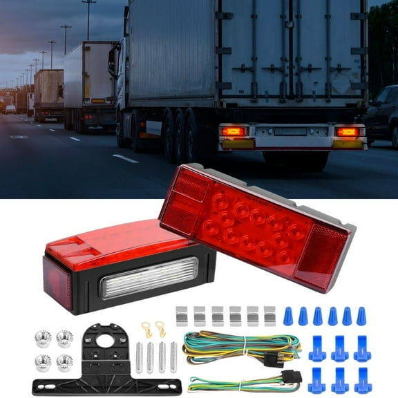 Waywe Rectangular LED Trailer Light Kit 2PCS Stop Brake Turn Tail Side Marker License Plate Lights IP68 Submersible for 12V Boat Camper RV Truck Snowmobile