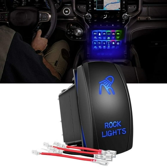 Waywe Rock Lights Rocker Switch Led Light Bar Switch 5Pin Laser On Off SPST switches 20A 12V 10A 24V Switch Blue with Jumper Wires Set for Cars Trucks RVs