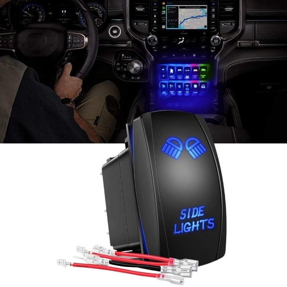 Waywe Side Lights Rocker Switch Led Light Bar 5Pin Laser On Off SPST switches 20A 12V 10A 24V Blue with Jumper Wires Set for Cars Trucks RVs