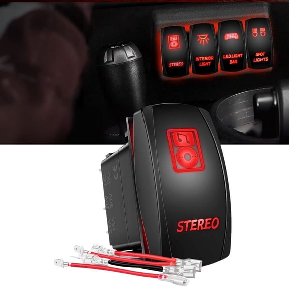 Waywe Stereo Rocker Switch Led Light Bar Switch 5Pin Laser On Off SPST switches Red 20A 12V 10A 24V Switch with Jumper Wires Set for Cars Trucks RVs