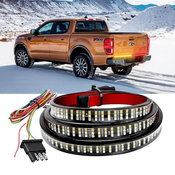 Waywe Truck Tailgate Light Bar 48" Triple Row 360 LED Strip 6 Function with Red Running Brake Amber Turning Signals Strobe White Reverse Lighting