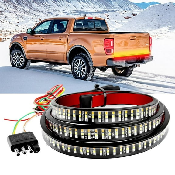 Waywe Truck Tailgate Light Bar 60" Triple Row 504 LED Strip 6 Function with Red Running Brake Amber Turning Signals Strobe White Reverse Lighting