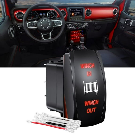 Waywe Winch Rocker Switch Momentary Toggle Switch ON Off ON Switch DPDT 7Pin 12V 24V Switch Jumper Wires Winch in Out Switch Red for Cars Trucks Caravans Boats