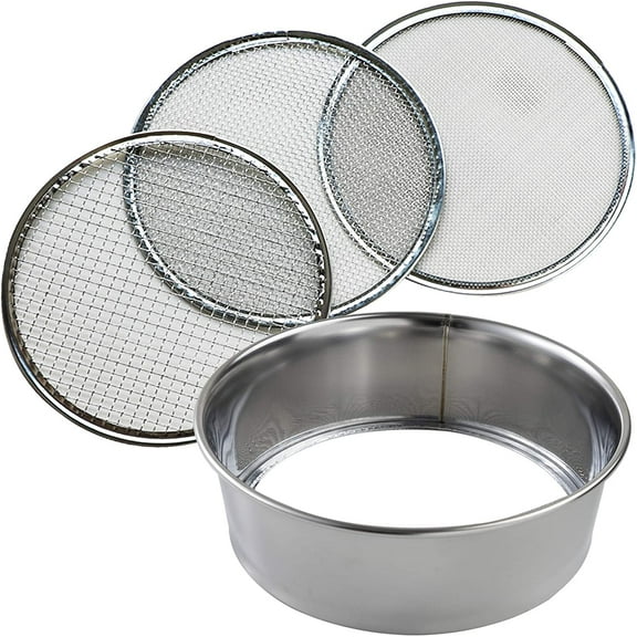 Wazakura 3PCS Soil Sieve Set 8-1/4 inch, 3 Sieve Mesh Filter Sizes Gardening tool