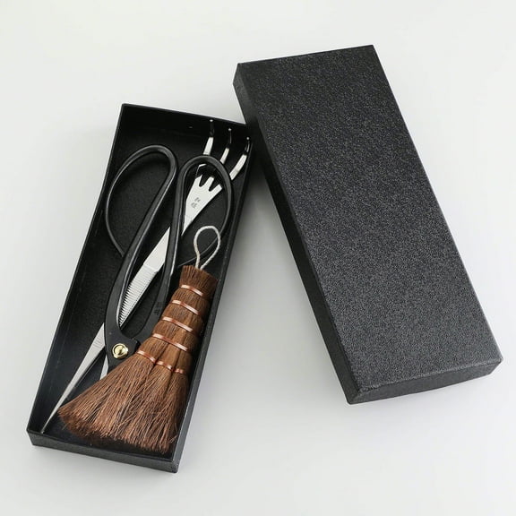 Wazakura Japanese Bonsai 3PCS Starter Kit, Ashinaga Scissors, Tweezers, Broom