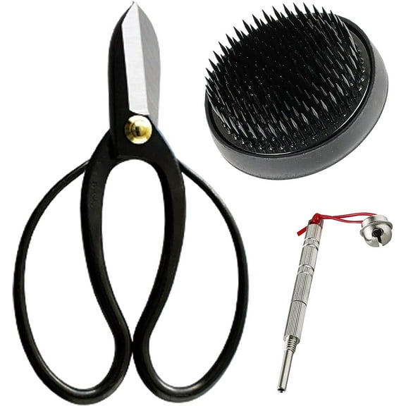 Wazakura Made in Japan Ikebana for Beginners Tool Kit. Koryu Scissors, Balck Kenzan Flower Holder 2.4" + Care Tool