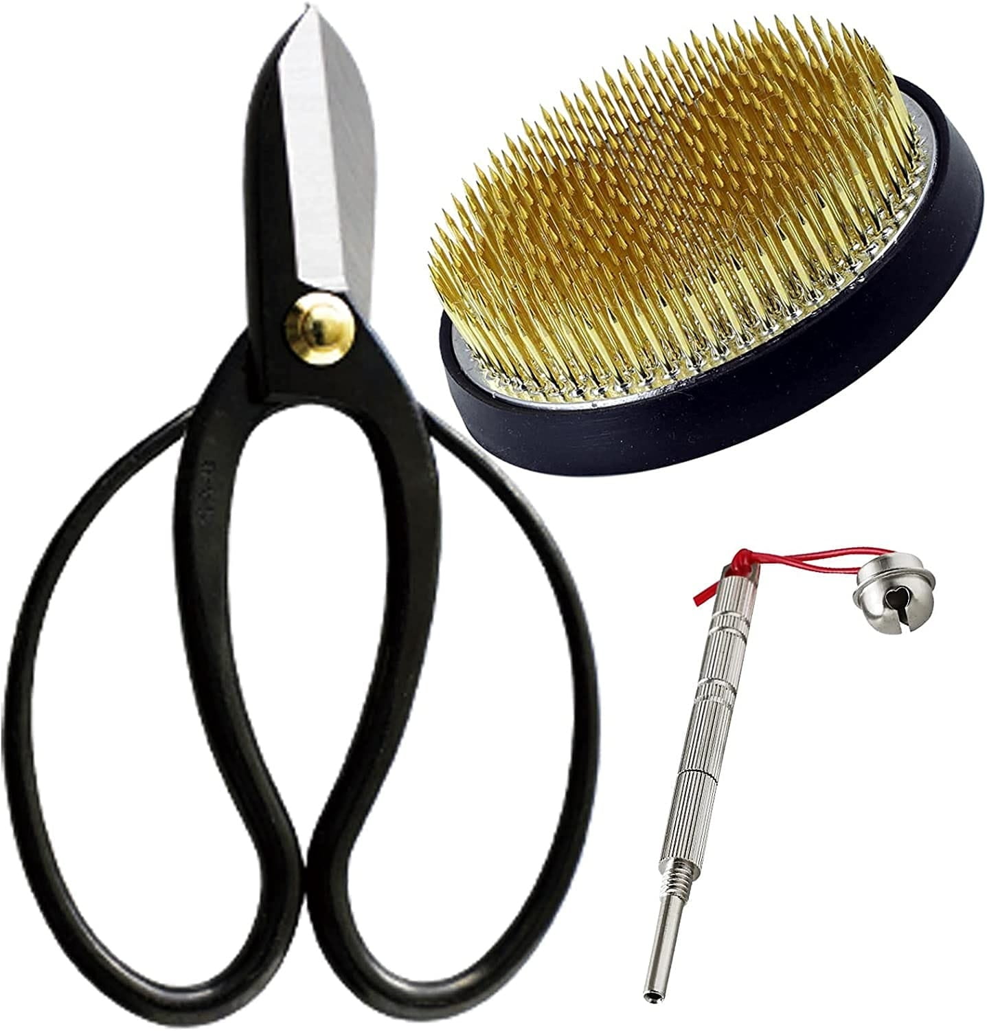 Wazakura Made in Japan Ikebana for Beginners Tool Kit. Koryu Scissors, Brass Kenzan Flower Holder φ3-1/4" + care tool