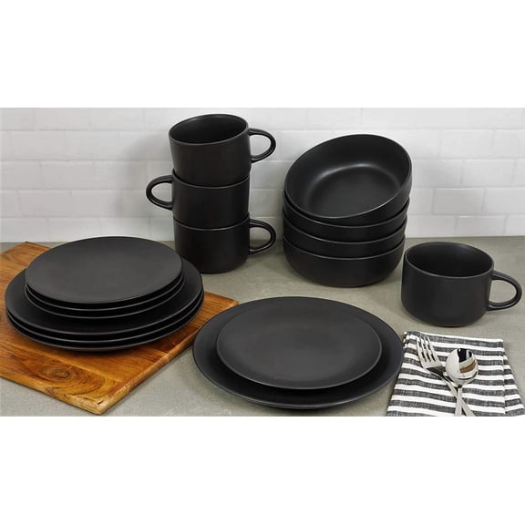 Wazee Matte Coupe Dinnerware Set, 16 pc, Black