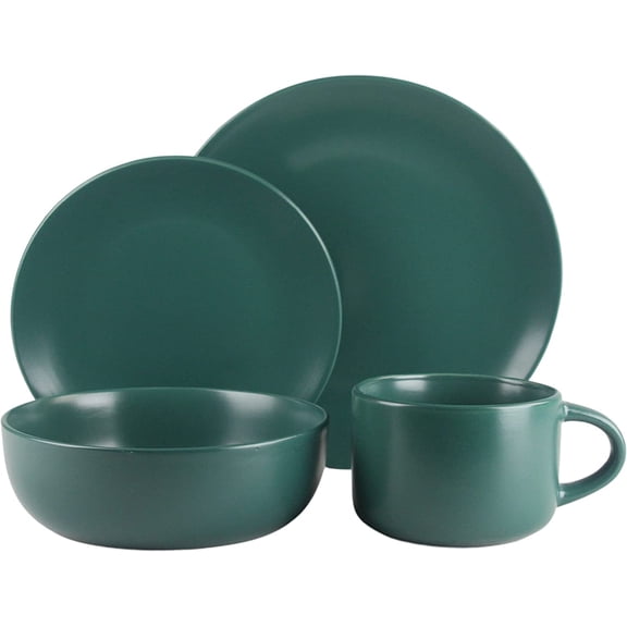 Wazee Matte Coupe Dinnerware Set, 16 pc, Emerald Green
