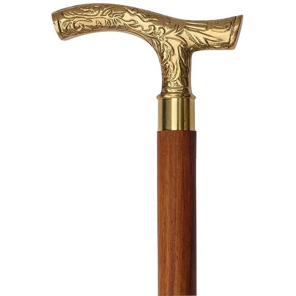 Waziha Nautical Brass Walking Stick, 37'' Brown, T Shape Handle