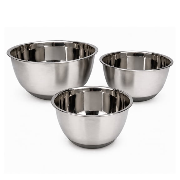 Wazir Chand Stainless Steel Mixing Bowl Set of 3 with Non-Skid Base, Nesting Metal Mixing Bowls, Brushed Exterior & Polished Interior for Food Prep, Baking and Serving