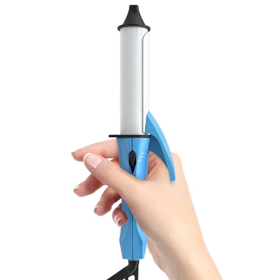 Wazor Travel Size Curling Iron 1 inch Ceramic Deep Wave Mini Curling Irons, Rotating, Blue